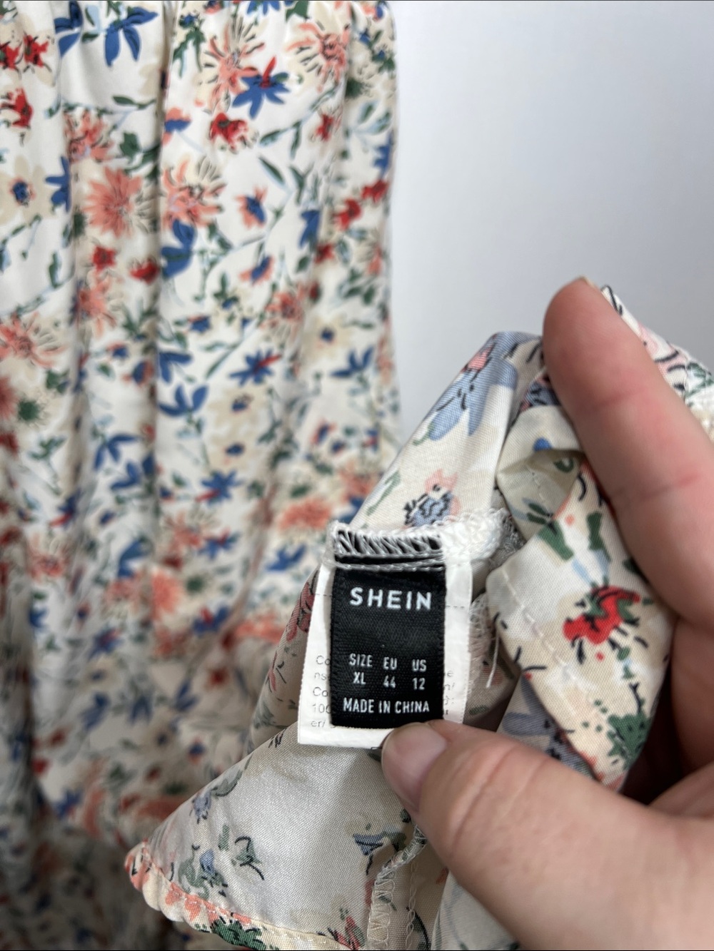 SHEIN Cream Floral Smocked Midi Dress with Pink and Blue Blossoms - Picture 2 of 10
